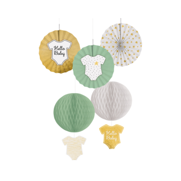 Decoratie Kit Hello Baby Groen/Goud (5st) 