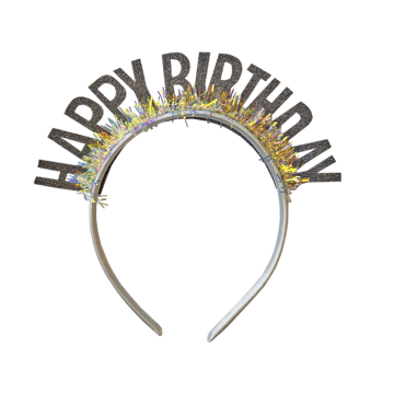 Glitter Diadeem Happy Birthday Zilver