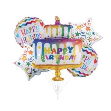 Folieballon Boeket Happy Birthday Taart (5st) 