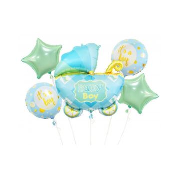 Folieballon Boeket Baby Boy Kinderwagen (5st)