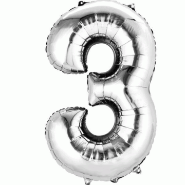 Folieballon 3 Zilver XL