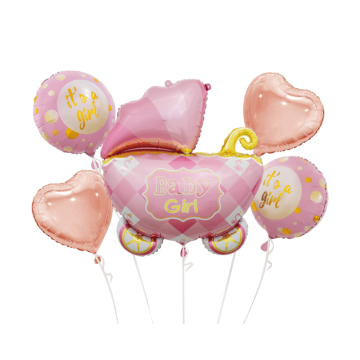 HELIUM Fballon Boeket Baby Girl Kinderwagen (5st)