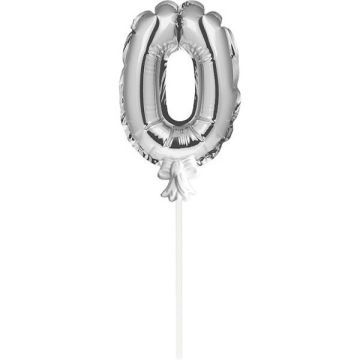 Mini Folieballon Caketopper Zilver Cijfer 0