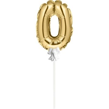 Mini Folieballon Caketopper Goud Cijfer 0 