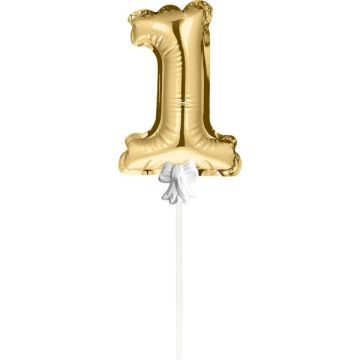 Mini Folieballon Caketopper Goud Cijfer 1