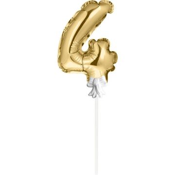 Mini Folieballon Caketopper Goud Cijfer 4