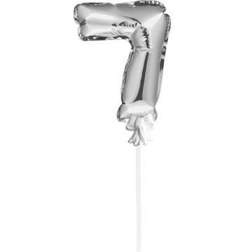 Mini Folieballon Caketopper Zilver Cijfer 7