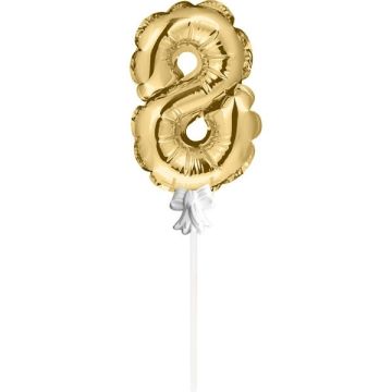 Mini Folieballon Caketopper Goud Cijfer 8