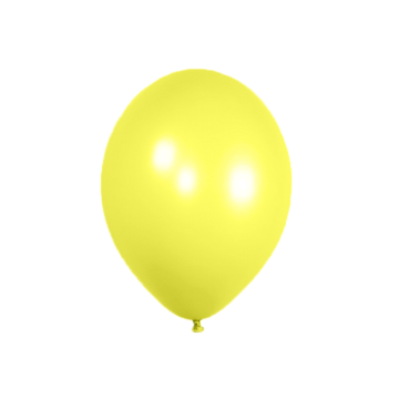 Heldere gele latex ballonnen, niet opgeblazen, verpakt per 50 stuks.