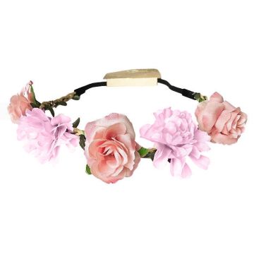 Haarband Bloemen Creme & Neonroze