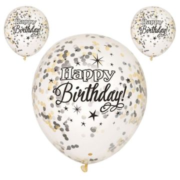 Confetti Ballon Happy Birthday Zwart (5st)