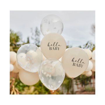 Ballonnen Hello Baby & Wolkjes Confetti Ginger Ray (5st)