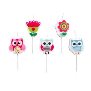 Kaarsjes Uilen + Bloemen (5st)