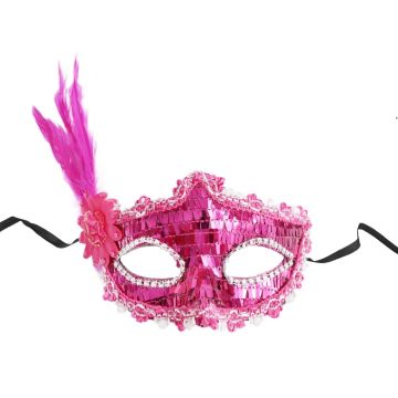 Masker Pailletten & Veren Fuchsia