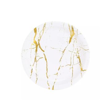Kartonnen Bordjes Marble Goud 18cm (20st) 