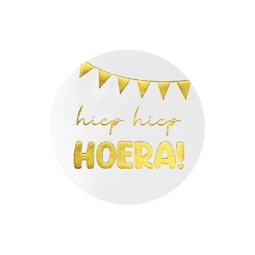 Stickers Hiep Hiep Hoera! Wit/Goud (24st) 
