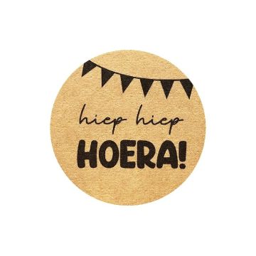 Stickers Hiep Hiep Hoera! Bruin/Zwart (24st) 
