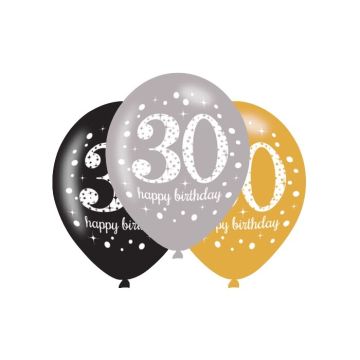 Ballonnen 30 Happy Birthday Sparkling (6st)