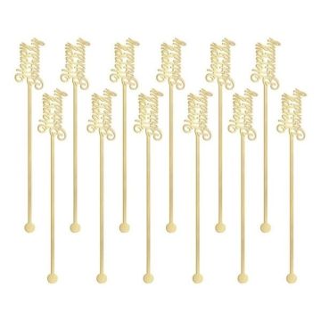 Roerstaafjes Happy Birthday Goud (12st) 