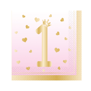 Servetten 1st Birthday Roze (16st) 
