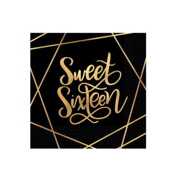 Servetten Sweet Sixteen Zwart/Goud (20st) 