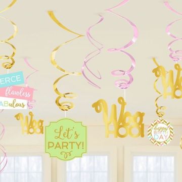 Swirl 'Happy Birthday' Glitter Goud & Pastel 
