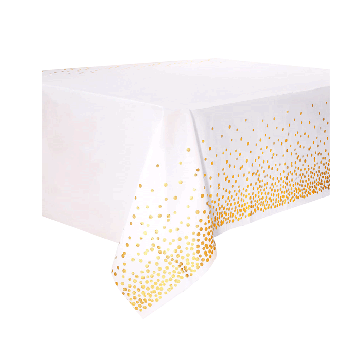 Plastic Tafelkleed Dots Wit/Goud 