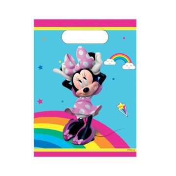Uitdeelzakjes Minnie Mouse met kleurrijke print, verpakt per 6 stuks