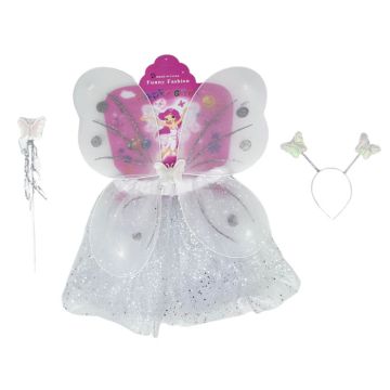 Vlinder Vleugels set met tutu Wit (4dlg) 
