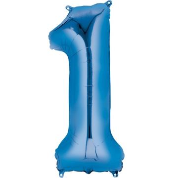 Folieballon Cijfer 1 Blauw XL