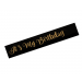 Zwarte polyester sjerp met de tekst 'It's My Birthday' in gouden letters.