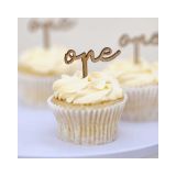 Houten Cupcake Topper One Ginger Ray (6st)