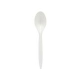 Set van 50 stevige witte plastic lepels, groot formaat (4 x 17,5 cm).