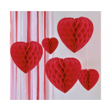 Honeycomb Hangdecoratie Hartjes Rood Ginger Ray (5st)