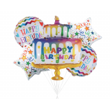 Folieballon Boeket Happy Birthday Taart (5st) 