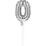 Mini Folieballon Caketopper Zilver Cijfer 0