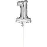 Mini Folieballon Caketopper Zilver Cijfer 1