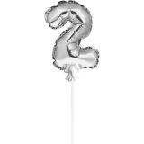 Mini Folieballon Caketopper Zilver Cijfer 2