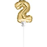Mini Folieballon Caketopper Goud Cijfer 2