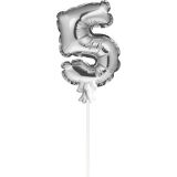 Mini Folieballon Caketopper Zilver Cijfer 5
