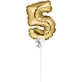 Mini Folieballon Caketopper Goud Cijfer 5