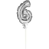 Mini Folieballon Caketopper Zilver Cijfer 6