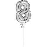 Mini Folieballon Caketopper Zilver Cijfer 8