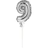 Mini Folieballon Caketopper Zilver Cijfer 9