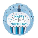 Folieballon 1st Birthday Cupcake Blauw 45cm
