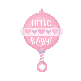 Folieballon Rammelaar Hello Baby! Roze (43x60cm)