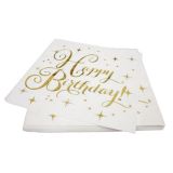 Servetten Happy Birthday Wit/Goud